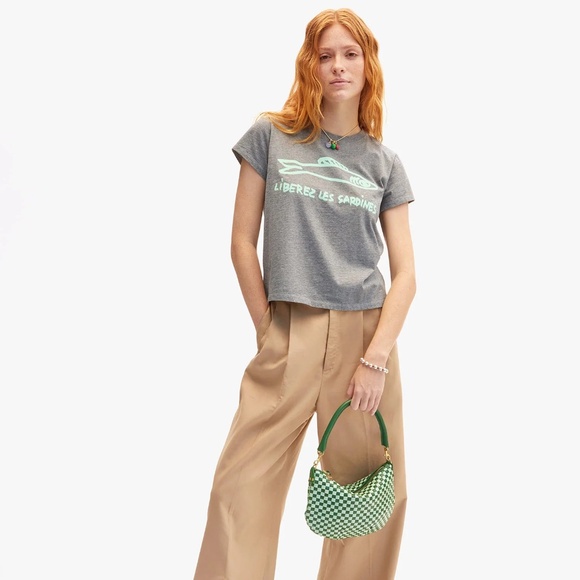 Clare V Classic Short Sleeve Tee with Sardines, Size SM - Picture 1 of 7